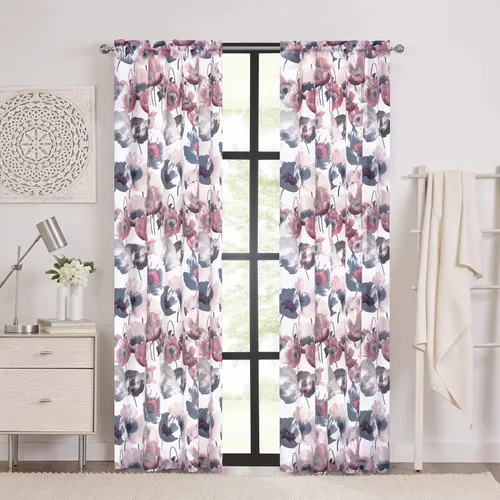 Vista 6 de ACHIM Panel de cortina para ventana de campo de amapolas, 50 pulgadas de ancho, 84 pulgadas de largo, bolsillo para barra de 1.5 pulgadas, color Azul
