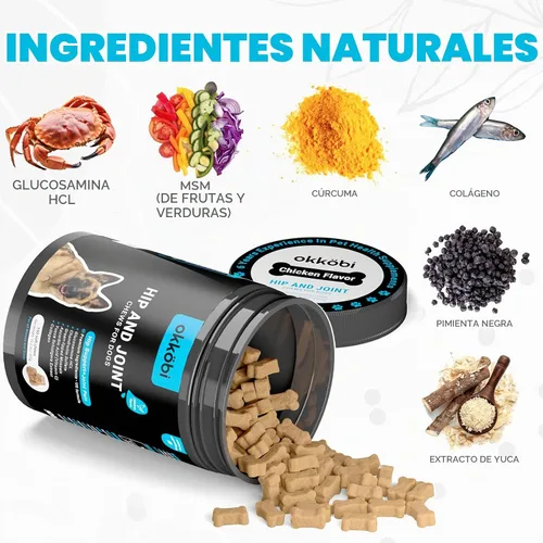 Vista 3 de Glucosamina HCL y suplemento de cadera y articulaciones para perros – 150 piezas – Masticables de cadera y articulaciones para perros – Fórmula