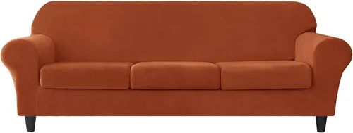 Vista 17 de OBCREAT 2 fundas para sofá, fundas de terciopelo elástico para sofá, funda suave para sillón con parte inferior elástica, protector de muebles