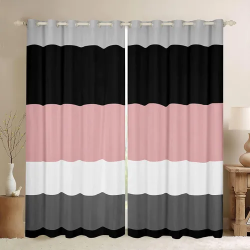 Vista 16 de Cortinas opacas de 38 pulgadas de ancho x 45 pulgadas de largo, cortinas opacas de triángulo geométrico naranja, negro, gris claro, cortinas