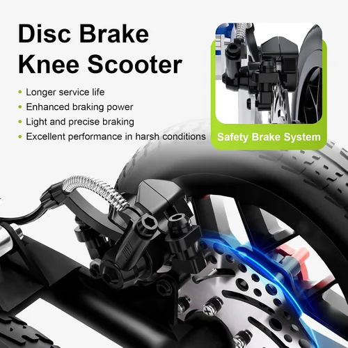 Vista 4 de BlessReach Deluxe Caminador Médico con Doble Freno de Mano, Patinete de Rodilla Orientable Todo Terreno, Alternativa a la Muleta, para Recuperación