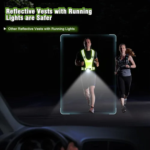 Vista 7 de Luces de correr para corredores, chaleco reflectante con sensor de movimiento de 3 modos, luces con inclinación ajustable de 45°, chaleco