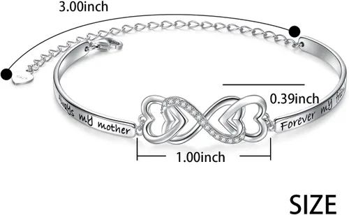 Vista 3 de DAOCHONG Pulsera de plata de ley 925 con diseño de infinito y corazón para mujer