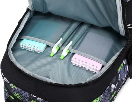 Vista 8 de BYPTNF Mochila para niño, estudiante, niño, impermeable, duradera, elemental, casual, media, verde (E-green), Computadora portátil