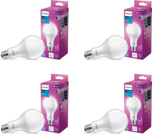 Vista 10 de PHILIPS LED 150-100-50W A21 paquete de 1 bombilla blanca suave de 3 vías (2700K) 2150-1600-620 lúmenes (18.5-13-6W = 150-100-50W) esmerilada sin
