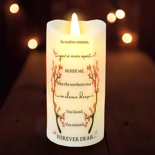 Vista 8 de Skywin Velas conmemorativas sin llama para difuntos (Miss You), 5.9 x 2.7 pulgadas, velas LED conmemorativas para la pérdida de seres queridos