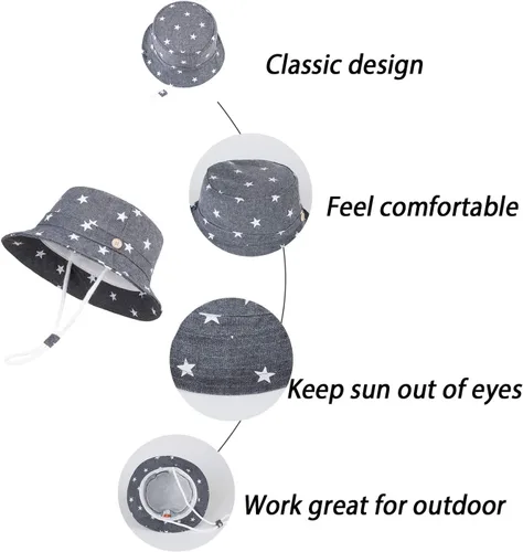 Vista 2 de Sombrero de protección solar para bebé, ala ancha, sombrero de playa para niños y niñas, gorra ajustable para niños