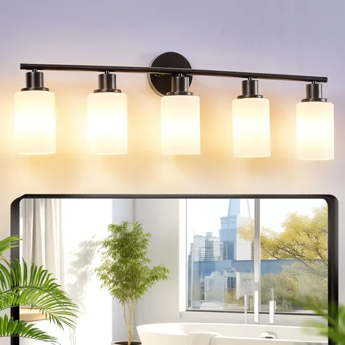 Vista 30 de [Usado] DLLT Lámparas de Baño de 3 Luces: Luces de Tocador Modernas de Níquel con Bombillas E26 - Lámpara de Pared de Baño con Pantalla de Vidrio