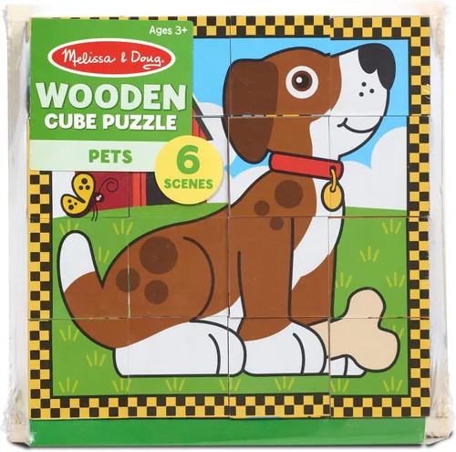 Vista 6 de Melissa & Doug Rompecabezas de mascotas en cubo de madera con bandeja de almacenamiento (16 piezas)