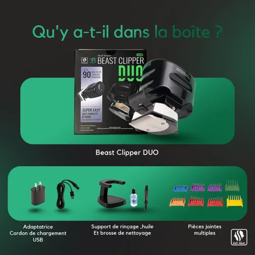 Vista 3 de Skull Shaver Beast Clipper Duo - Kit de corte de pelo y aseo para el hogar - Cuchillas de acero duraderas - Funcionamiento inalámbrico - Peines