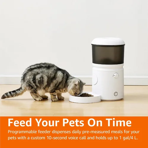 Vista 7 de Amazon Basics Comedero automático para gatos con grabadora de voz programable, alimentación lenta, control de porciones, capacidad de 4 L