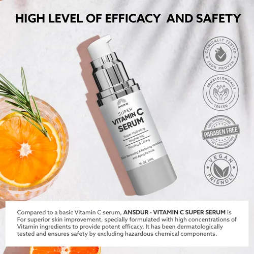 Vista 4 de Suero súper vitamina C para mujeres mayores de 70 años: suero facial de vitamina C, niacinamida, bakuchiol, ácido hialurónico, hidratante
