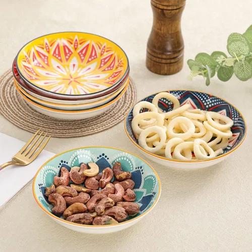 Vista 4 de Cuencos pequeños – Cuenco de postre para helado de 8.5 onzas – Juego de 6 cuencos de cerámica – Colorido tazón poco profundo para guarnición