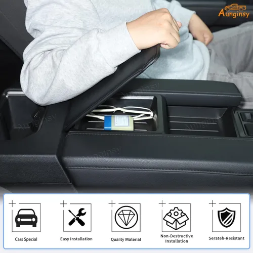 Vista 5 de Aunginsy Funda para caja de almacenamiento oculta compatible con Toyota Tundra 2022 2023 2024 2025 2026, bandeja organizadora de consola central