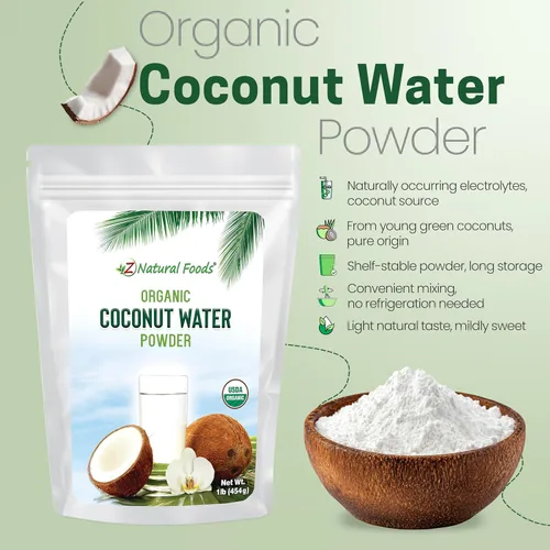 Vista 3 de Z Natural Foods Polvo de agua de coco orgánico – Soporte de energía y electrolitos – Perfecto antes y después del entrenamiento – Vegano, sin