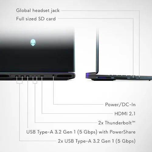 Vista 9 de Alienware Portátil para juegos 16 Area-51, RTX5070 Ti, Intel Core Ultra 9