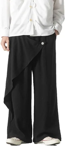 Vista 2 de PRIJOUHE Pantalones casuales de lino para hombre, pantalones holgados ligeros y elásticos con cordón en la cintura