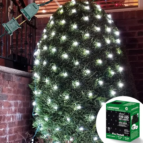 Vista 8 de LAMPHOME Red de luces LED de Navidad para exteriores, 150 luces LED de 6 x 4 pies, tira de luces de malla de hadas conectables al aire libre