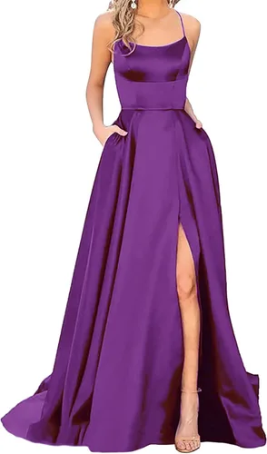 Vista 5 de NIANTIE Vestidos de cóctel para mujer 2023 con tirantes delgados, sexy, de satén, sin mangas, con vuelo, acampanado, vestido formal largo