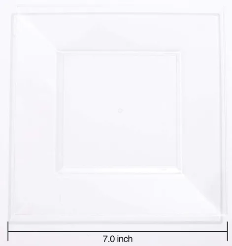 Vista 2 de WDF 60 platos de plástico transparente – Platos cuadrados desechables para postre/ensalada – Plato de plástico de 7 pulgadas para aperitivos de boda
