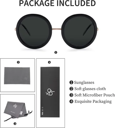 Vista 17 de JOOX Gafas de sol redondas polarizadas retro para mujer, gafas de sol vintage de gran tamaño con lente de protección UV 100%