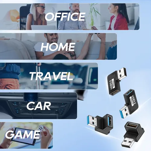 Vista 7 de UCEC Adaptador USB de 90 grados, adaptador de ángulo recto USB 3.2, ángulo izquierdo y recto horizontal USB A macho a USB A hembra, conector