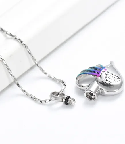 Vista 42 de Imrsanl Collar con dije de urna de cremación en forma de corazón para cenizas humanas – Un pedazo de mi corazón vive en el cielo