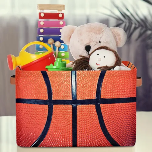 Vista 3 de Cesta de almacenamiento pequeña con asas para niños, juguetes de baloncesto, pelota deportiva, cubos de almacenamiento plegables de tela, cesta