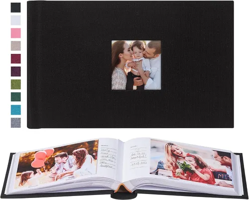 Vista 21 de Mublalbum - Pequeño álbum de fotos 4x6 con cubierta de lino y áreas de notas, libro de fotos con bolsillos verticales para boda, familia, bebé