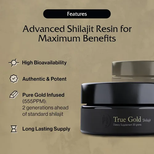 Vista 2 de Pürblack Resina viva Shilajit True Gold & Silver - Genuino, de alta eficiencia, 4ª generación Shilajit (tarro de 0.35 oz con escala de puera)