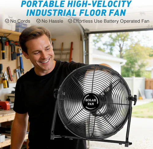 Vista 13 de DBF Ventilador solar de 20 pulgadas para exteriores, ventilador de piso recargable de 30000 mAh con panel solar de 40 W, 18 velocidades, tiempo