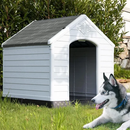 Vista 8 de Casa de plástico resistente al agua para perros pequeños, casa para perros para interiores y exteriores, refugio para cachorros con rejillas