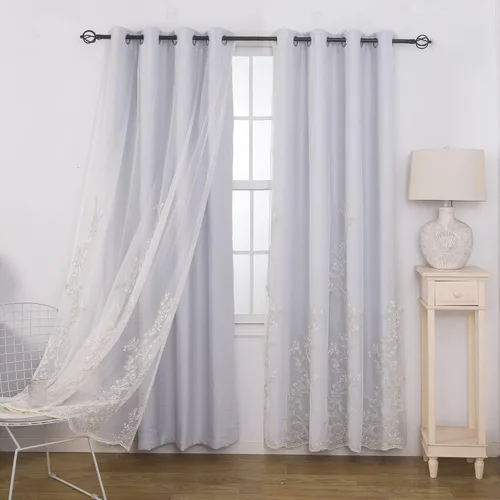 Vista 19 de GYROHOME Cortinas de doble capa con tul blanco bordado traslúcido, mezcla y combina cortinas de oscurecimiento de la habitación, cortinas con Beige