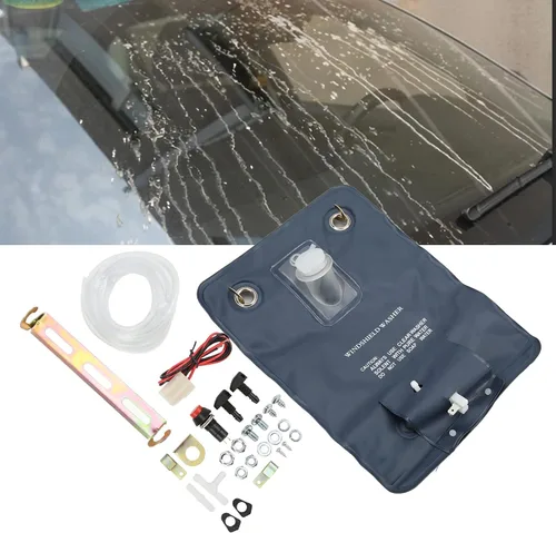 Vista 2 de Bomba de lavado de parabrisas de automóvil, kit de lavado de parabrisas fácil de reemplazar, práctico kit de bolsa de lavadora con bomba