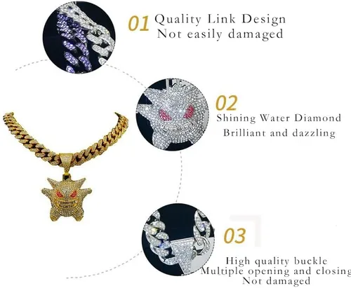 Vista 6 de MFJFHK Miami - Cadena de eslabones cubanos para hombre, chapado en oro dorado, collar de hip hop, cadena de diamantes para hombre, joyería de hip
