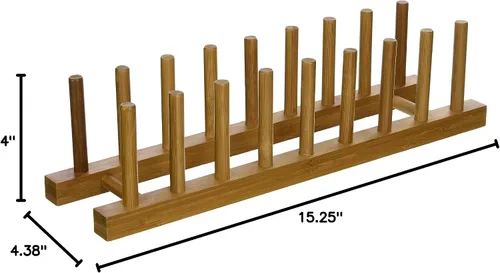 Vista 6 de Lipper International 887 Estante para platos de madera de bambú y soporte para tapa de olla, 15-3/8" x 4-3/8" x 4