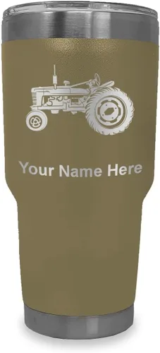 Vista 10 de LaserGram Vaso aislado al vacío de 20 onzas, Old Farm Tractor, grabado personalizado incluido (negro)