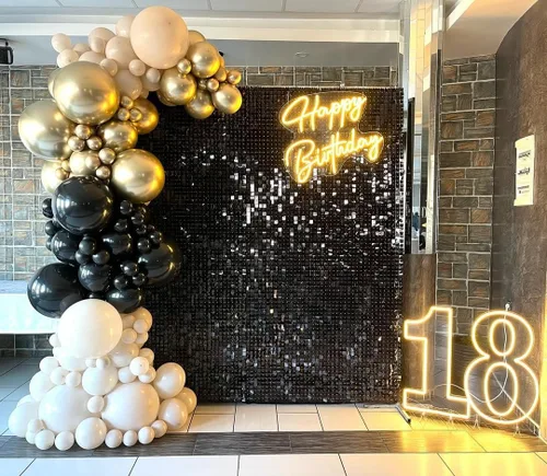 Vista 6 de Fondo negro brillante para pared, 3 x 4 pies, fondo de fotos de graduación con purpurina para fiestas, aniversarios, discotecas, cumpleaños
