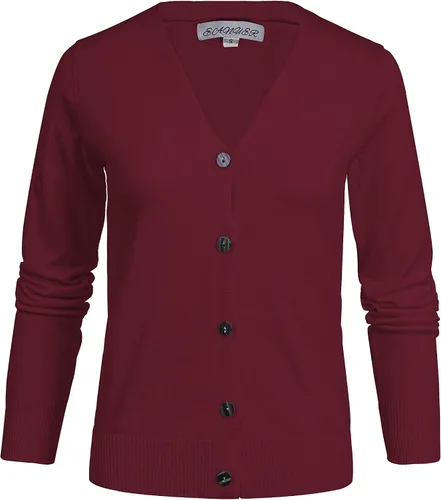 Vista 4 de Suéter ligero de punto suave con cuello en V y manga larga con botones para mujer