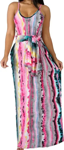 Vista 5 de Women's Maxi Dresses Summer Colorful Casual Floral Sleeveless Plus Size Long Sundresses