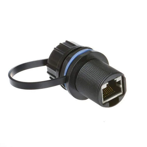 Vista 4 de 5 unids Panel de montaje blindado RJ45 impermeable Cat5/5e/6 8P8C conector Ethernet LAN Cable adaptador de doble cabeza con impermeable/tapa