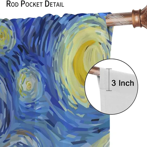 Vista 6 de Cortinas opacas con bolsillo para barra de arte asiático japonés para dormitorio, diseño de anime azul, océano, fantasía, cielo estrellado, Torii