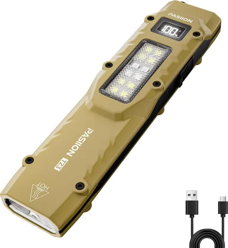 Vista 11 de Linterna táctica EDC, linternas planas recargables, linterna LED de doble interruptor pequeña con pantalla digital, luz de bolsillo de acero