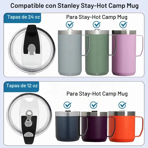 Vista 3 de Paquete de 2 tapas de repuesto compatibles con Stanley de 24 onzas, 12 onzas, tapa aislada a prueba de derrames para taza de café de acero