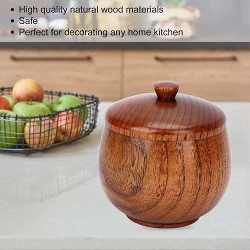 Vista 2 de Pilipane Tarro de madera para especias, tarro de condimento de madera de azufaifo, macetas de condimentos, contenedor de condimentos para azúcar