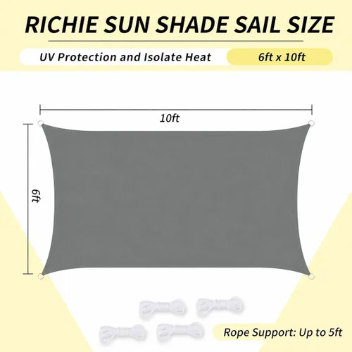 Vista 2 de RICHIE Toldo rectangular mejorado de 6 x 10 pies, resistente al agua y bloquea los rayos UV, para patio al aire libre, césped, playa, jardín, Gris