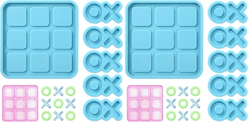 Vista 7 de Molde de resina Tic Tac Toe con 5 moldes de piezas de ajedrez, moldes de silicona DECYOOL X O para fundición de resina, juego de mesa de bricolaje