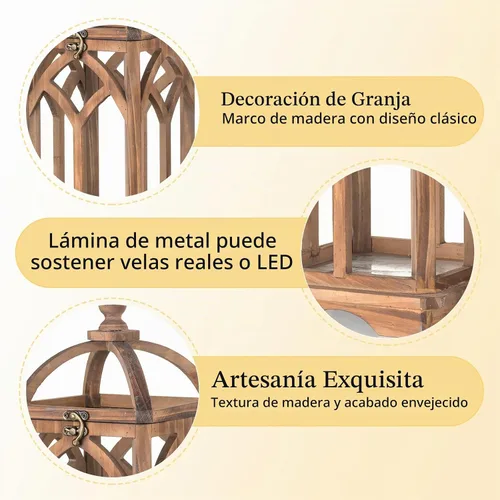 Vista 7 de Romadedi Farol de vela de madera de granja, juego de 2 candelabros decorativos de madera rústica, decoración del hogar, mesa de boda, centro