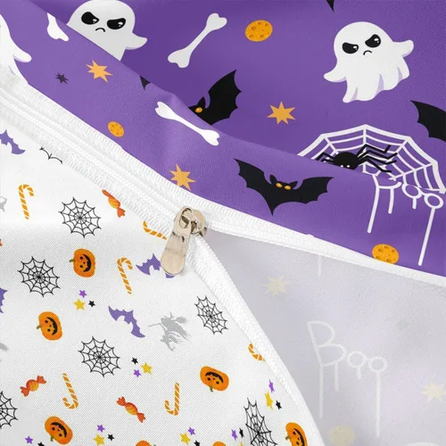 Vista 4 de Juego de ropa de cama de Halloween, funda de edredón gótica de murciélagos negros con telarañas, funda de edredón individual, diseño de arañas