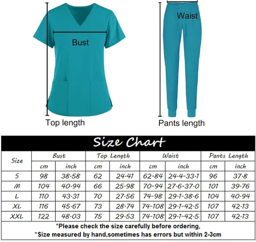 Vista 3 de Conjunto de ropa quirúrgica para mujer, conjunto de camiseta quirúrgica y pantalón deportivo, con cuello en V, manga corta, ropa de trabajo